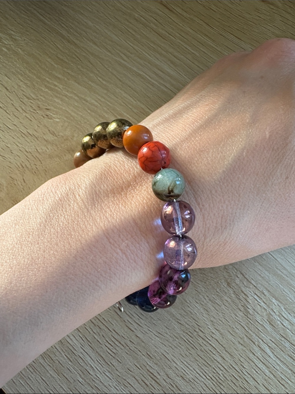 Hand Crafted Multicolor Beaded and Silver Plated Memory Wire Bracelet